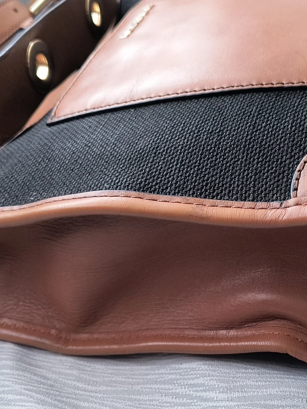 Michael Kors Tan and Black Leather-Trim Shoulder Bag